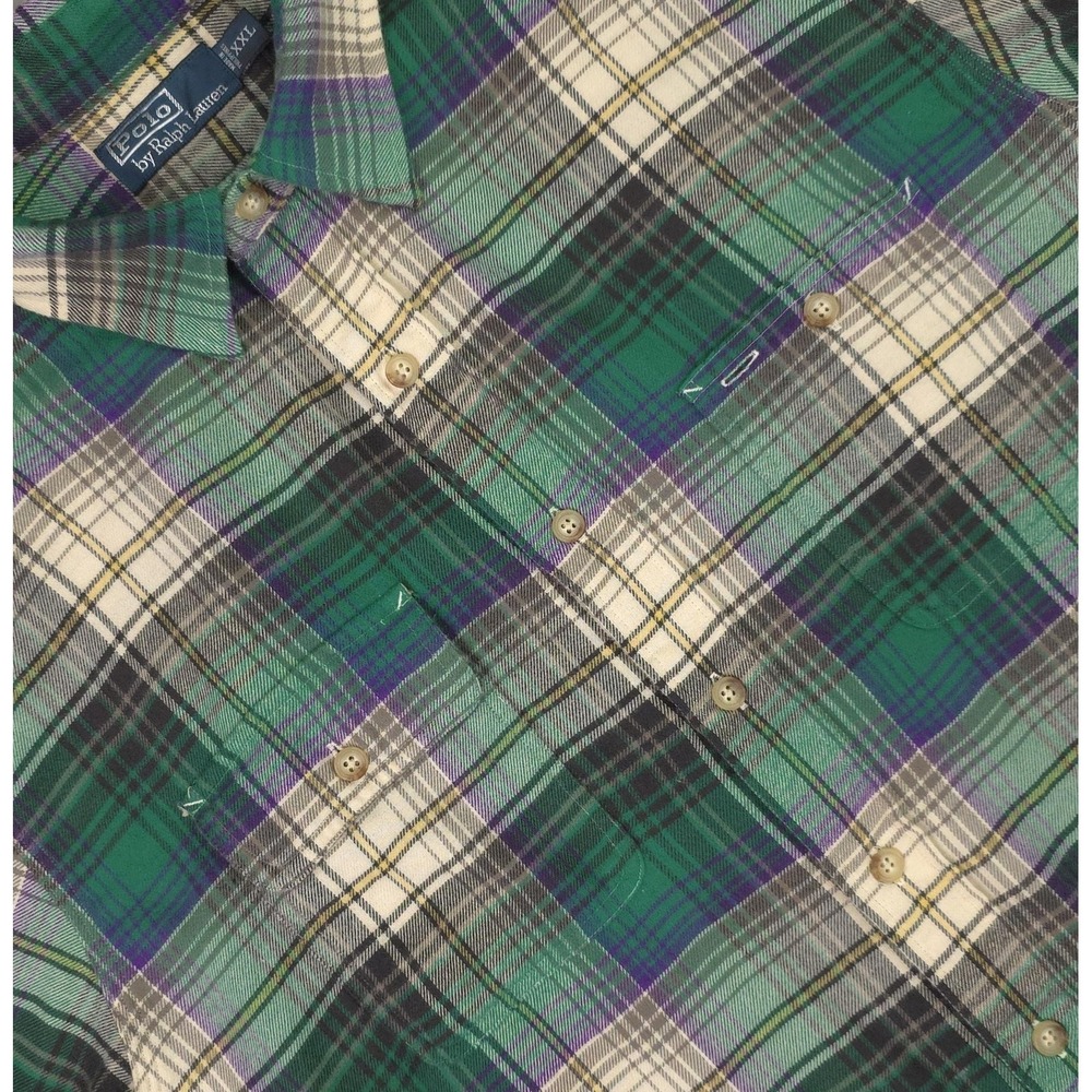 Polo Ralph Lauren Shirt‎ Mens 2XL Green Plaid Flannel Long Sleeve Button Down